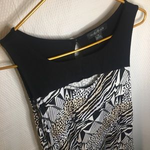 August Silk | Women’s Black Sleeveless Multi-Animal Print High/Low Top Blouse